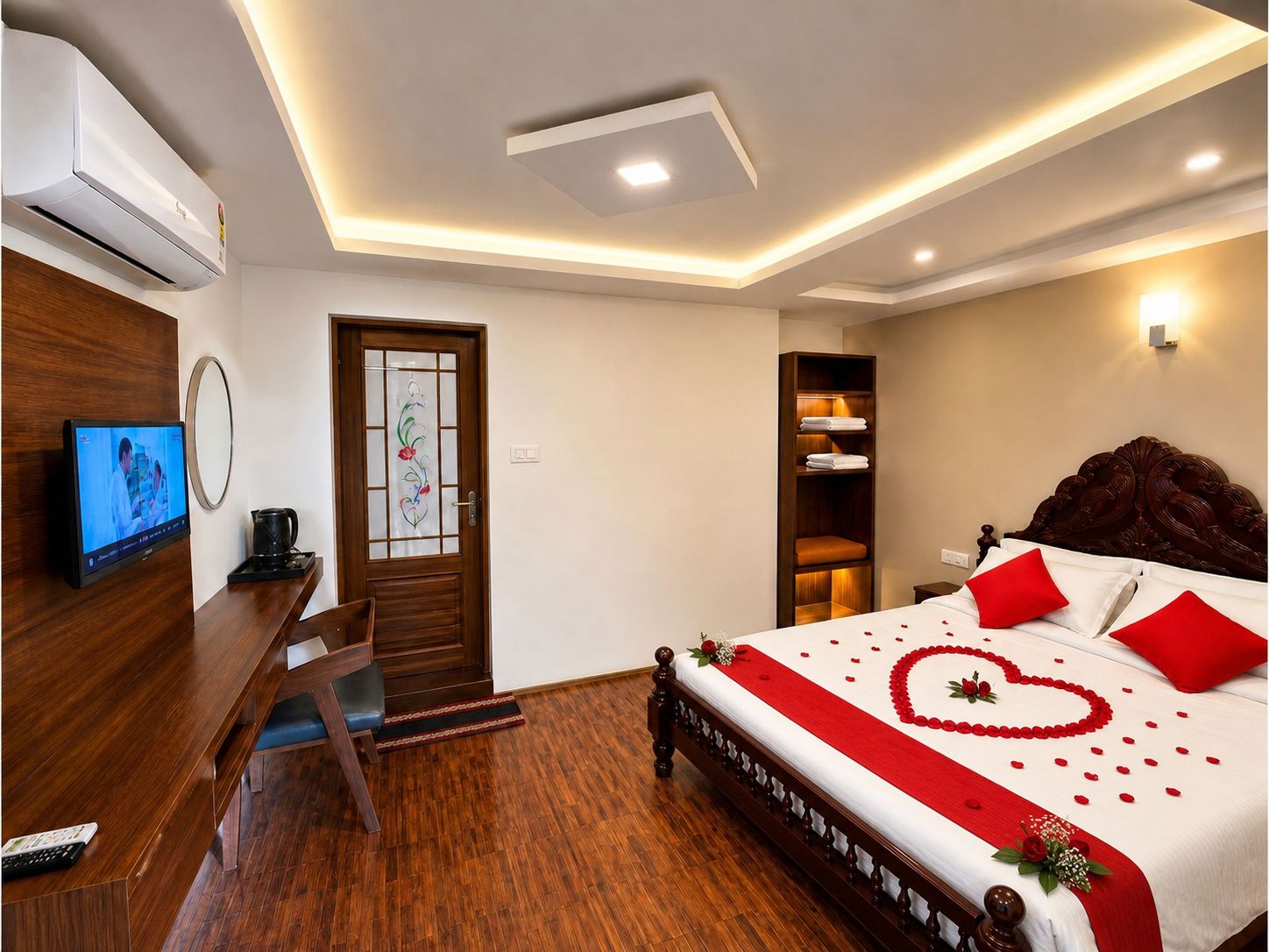 Wayanad Honeymoon Packages 1 Romantic honeymoon cottage at Wayanad Lakeshore Resort with candlelight room decoration
